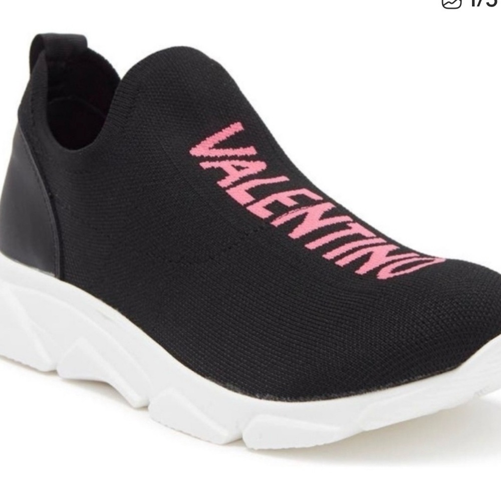 Valentino Women's Black Sneakers with Pink Logo